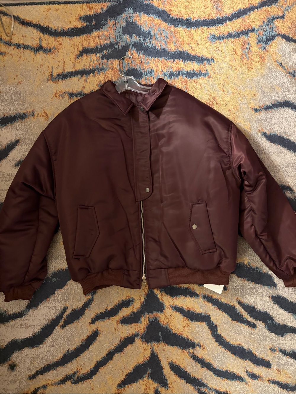 The Frankie Shop Nalden Padded Bomber Jacket in Burgundy
